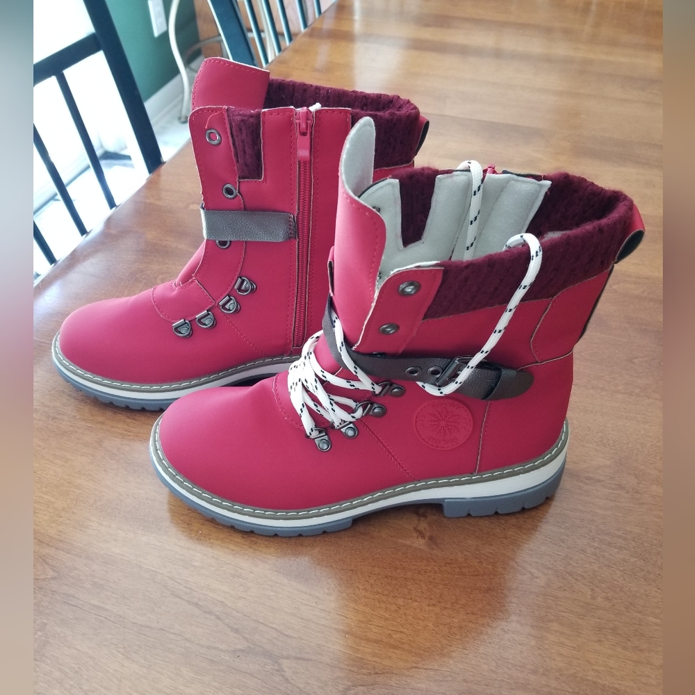 Red Canvas Boots with Sweater Accents Around Edge